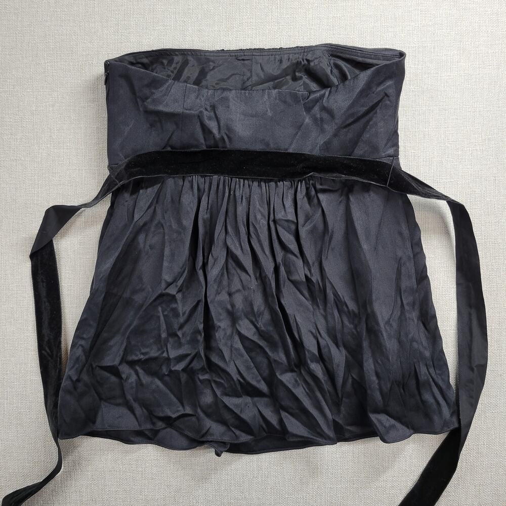 Banana Republic Womens Top Sz 8 Black Silk Strapless Ruched Velvet Sash Babydoll - Picture 5 of 12